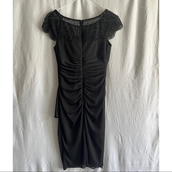 Cache Black Fitted Dress With Rhinestones Around the Top and Cap Sleeves - Picture 2 of 5